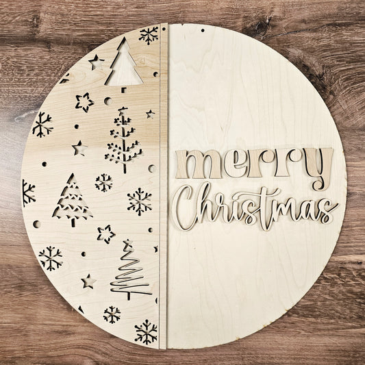 Merry Christmas with trees A5779: 3D round door hanger
