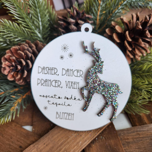 Dasher, Dancer, Prancer, Vixen, Moscato, Vodka, Tequila, Blitzen A4333N: 3D Ornaments