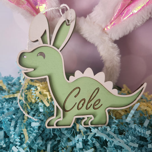 Dino Bunny Easter basket tag A5868 Tags