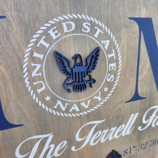 Personalized Home US NAVY with name and coordinates: Plank A1611N