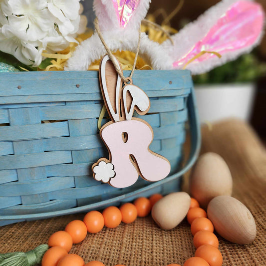 Bunny initial egg basket tag: Tags A5662N