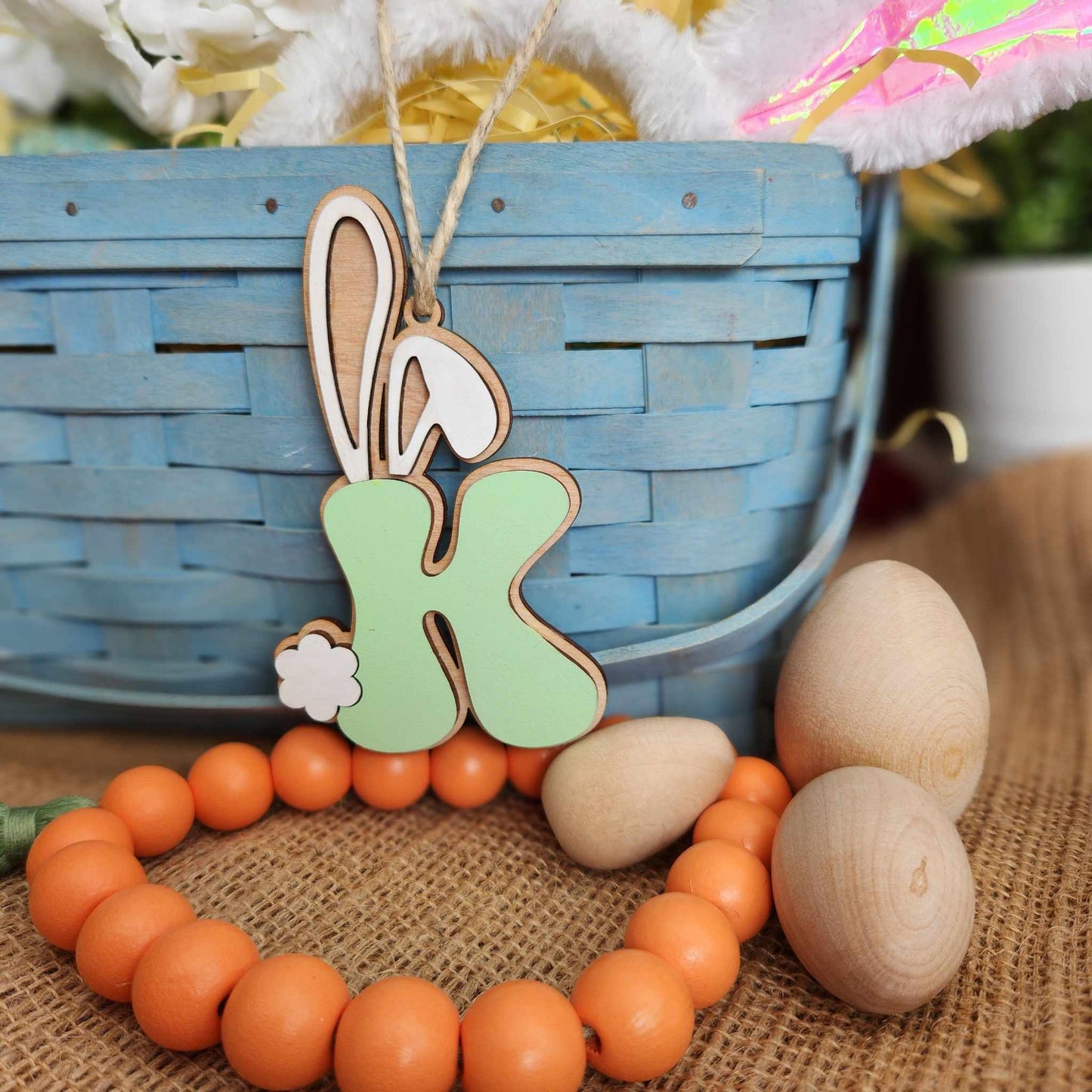 Bunny initial egg basket tag: Tags A5662N