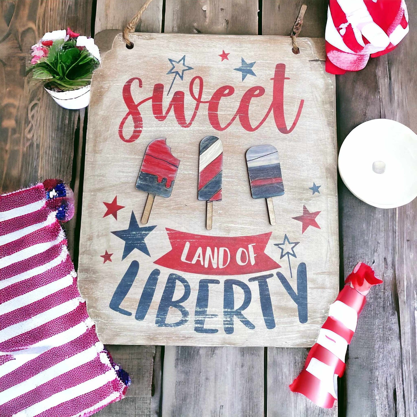 Sweet Land of Liberty Mason Jar A5699: Novelty door hanger