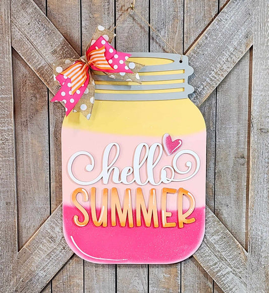Hello summer mason jar:  Novelty door hanger