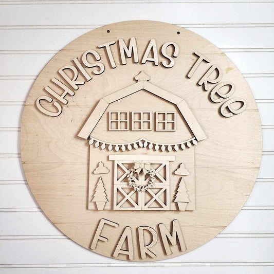 Christmas Tree Farm Door Hanger A5780: 3D round door hanger