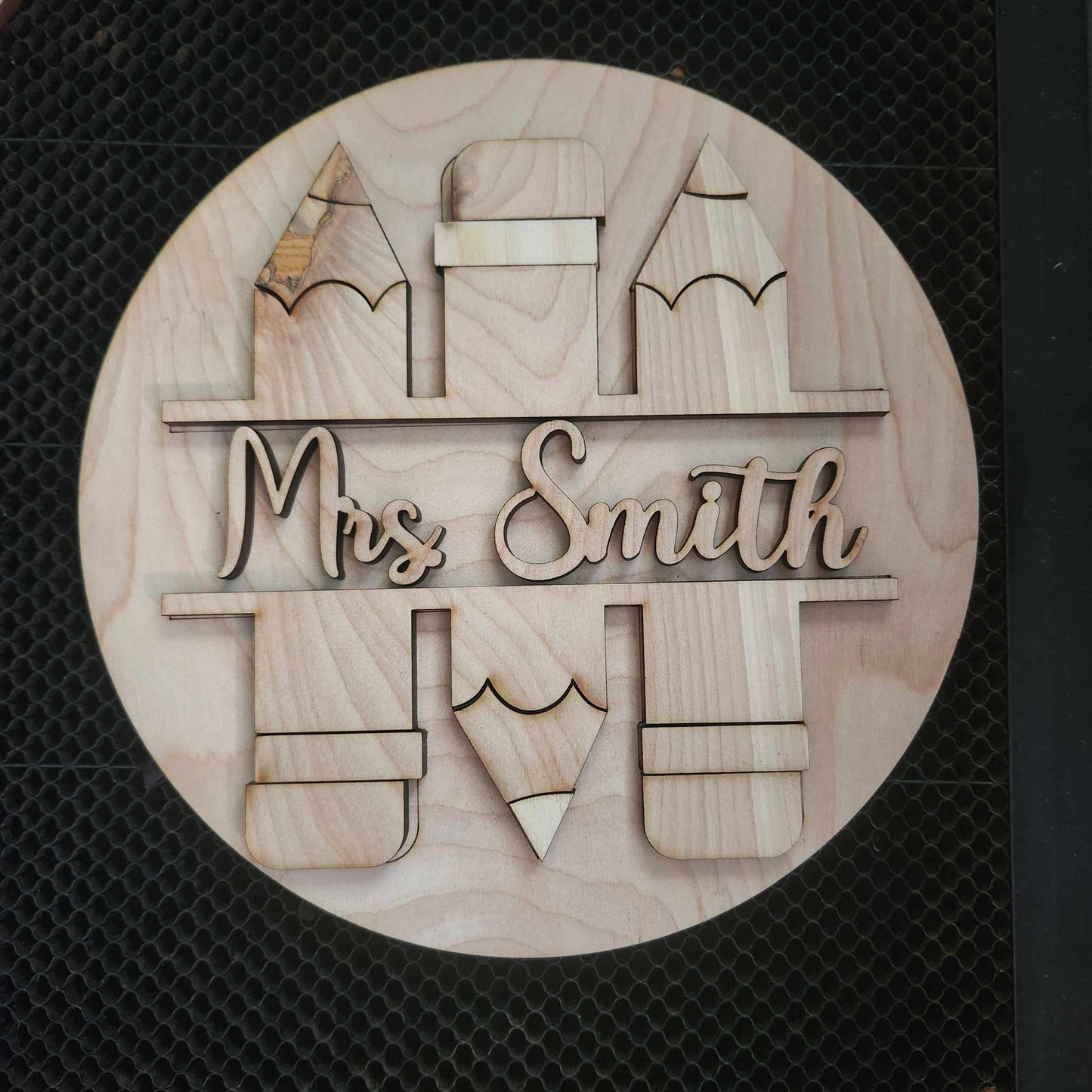 Pencil teacher sign A5798: 3D round door hanger