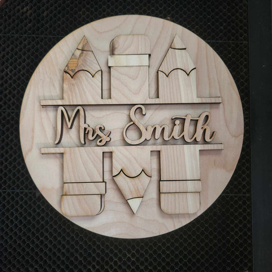 Pencil teacher sign A5798: 3D round door hanger