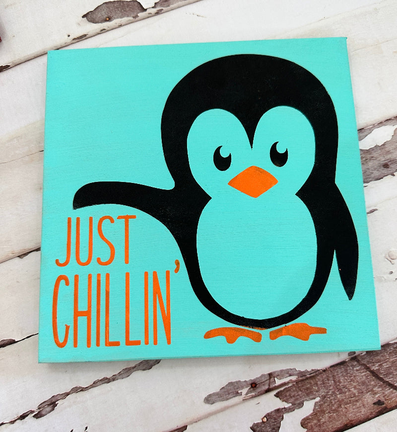 cute penguin with words just chillin underneath one wing