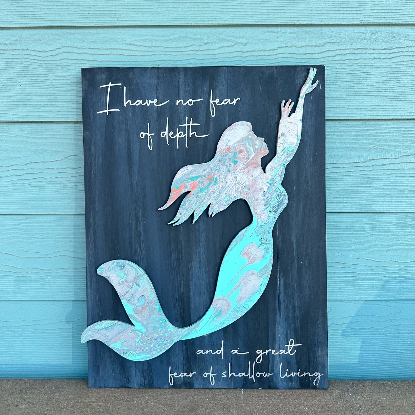 Mermaid- I have no fear A5847 Paint pour and mixed media