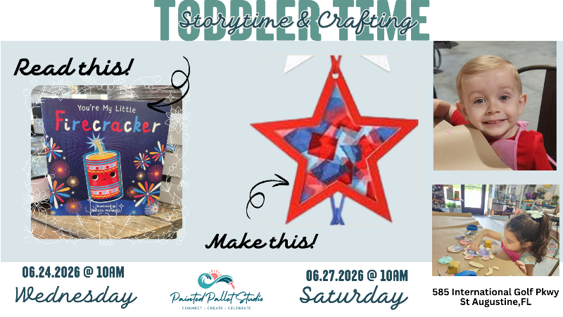 banner for a toddler craft in St Augustine with the book You're my Little Firecracker and a star craft