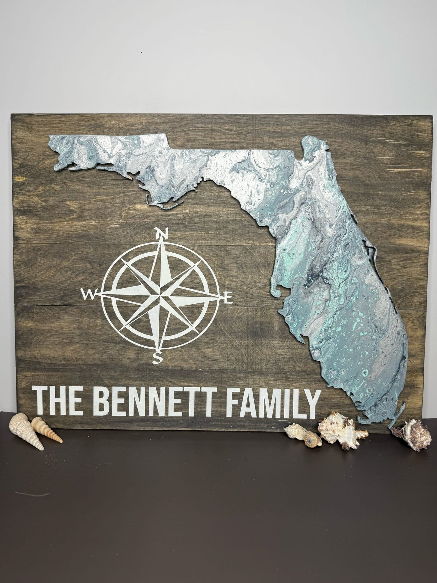 Florida personalized with compass A5848 Paint pour and mixed media