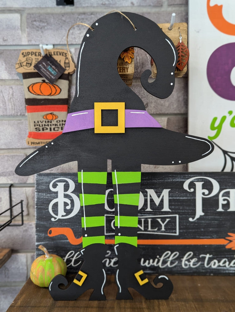 Witchy Hat and legs wooden door hanger