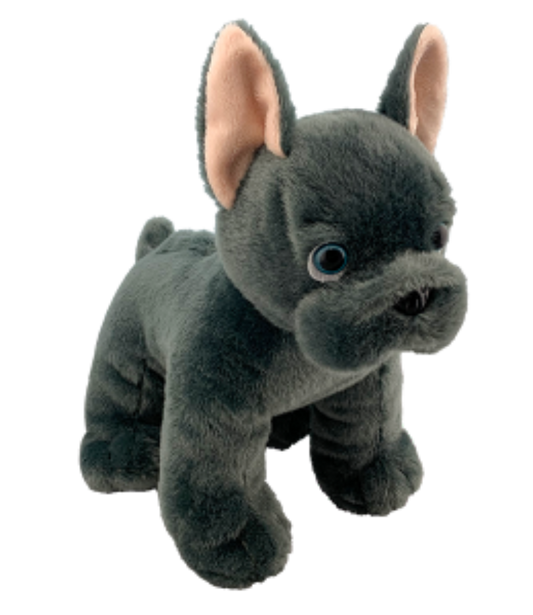 Plush toy French bulldog on a white background