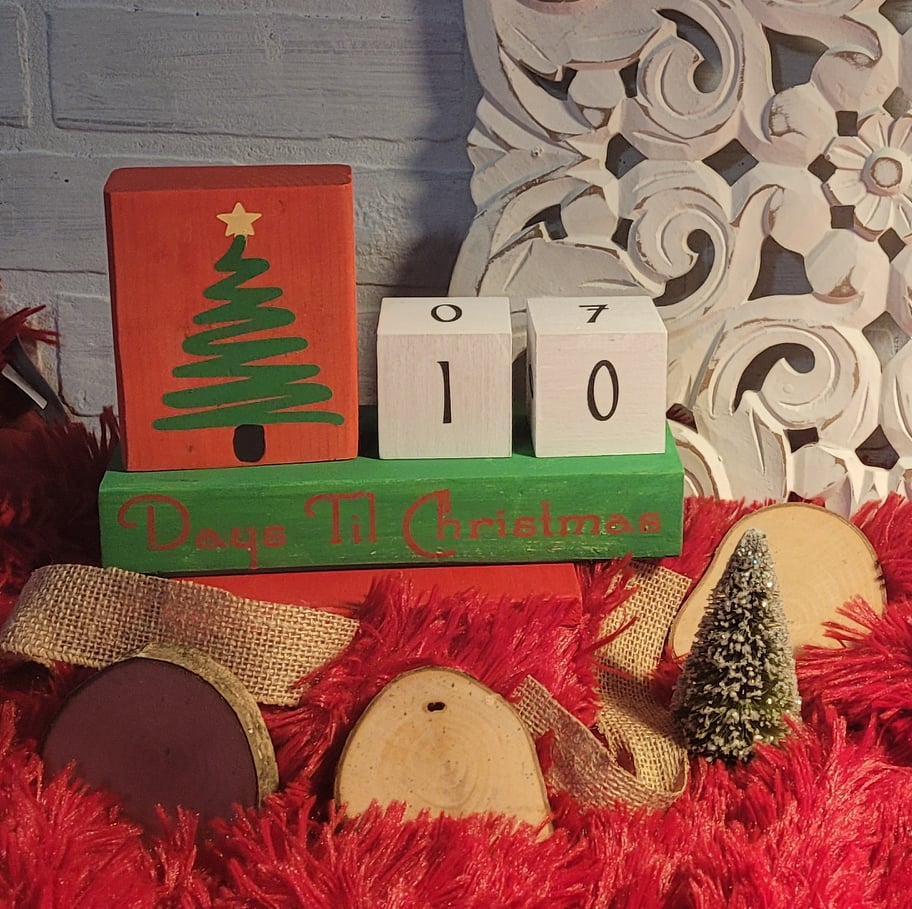 Days Til Christmas: 2x2'' Wood Blocks A1977N