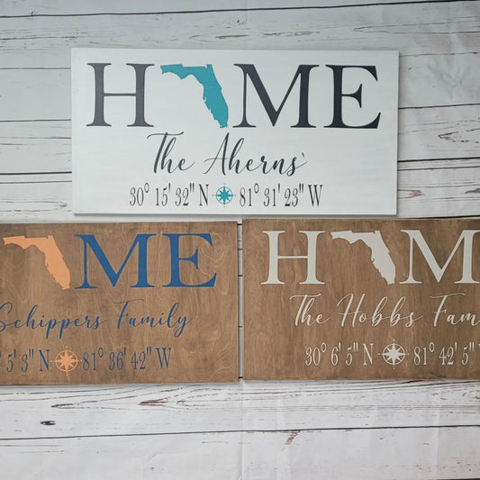 Personalized Home FLORIDA with name and coordinates: Plank A1608N