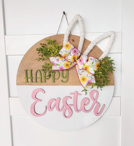 Happy Easter Bunny ears: 3D ROUND door hanger A1810N