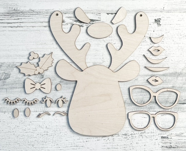 Holiday Craft Kit DIY | 3D Reindeer Stable Foam House, Happy Holidays Dated Picture Frame Magnet & Santa Stop Here Doorknob Hanger | Christmas Kids