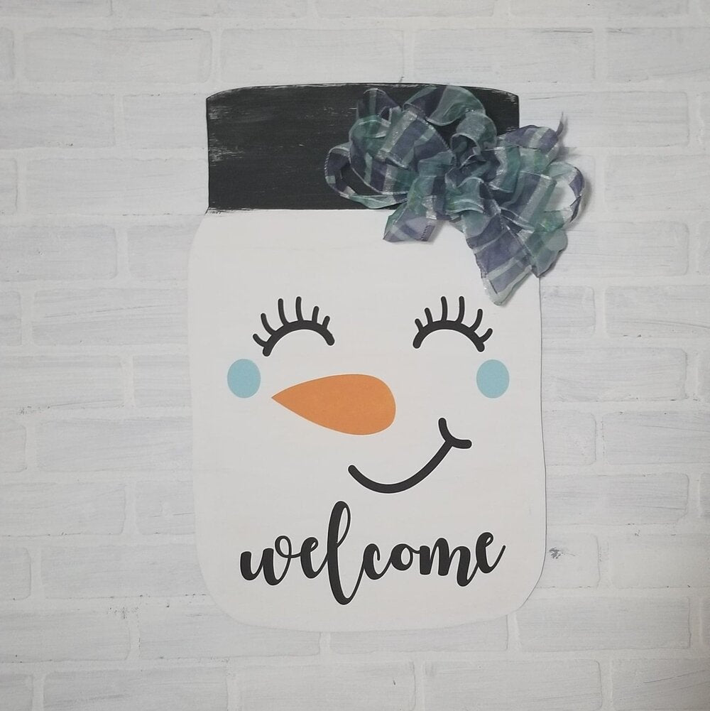 Snowman Welcome: Mason Jar Door Hanger A1410N