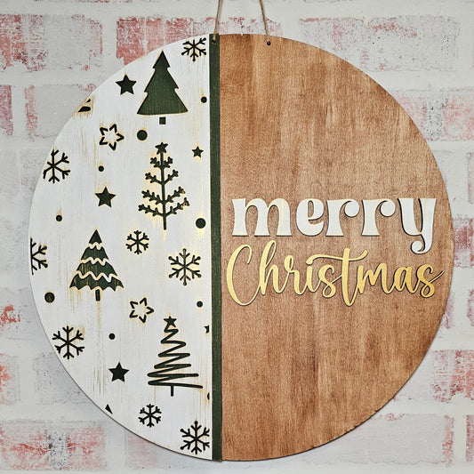 Merry Christmas with trees: 3D round door hanger