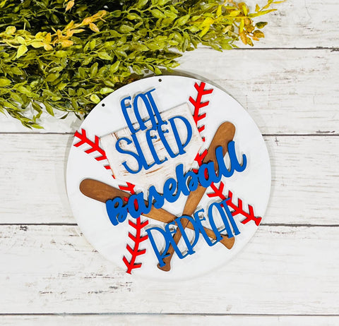 Eat, sleep, BASEBALL, repeat:  3D round door hanger A1851N