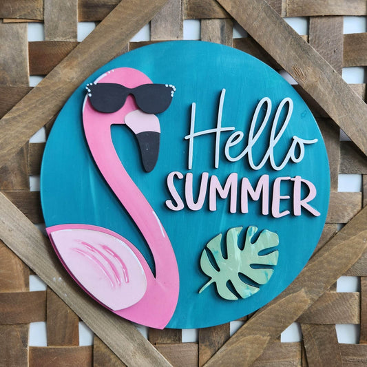 Hello Summer Flamingo: 3D round door hanger A1912N
