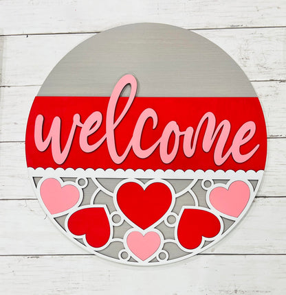 Welcome Valentine's Day hearts: 3D round door hanger A5616N