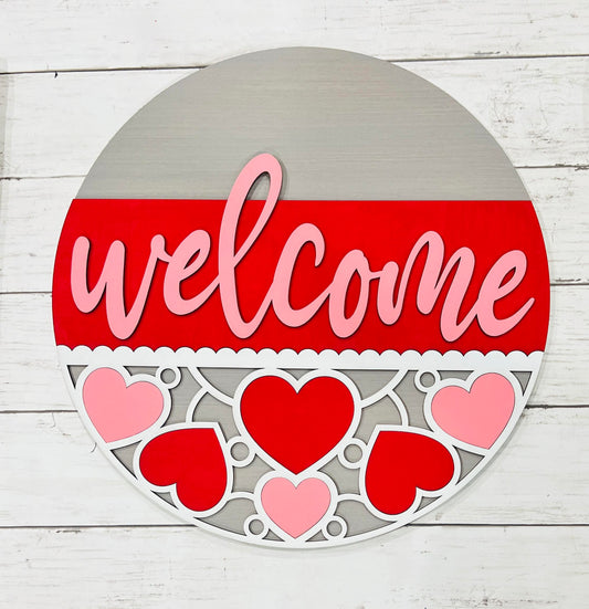 Welcome Valentine's Day hearts: 3D round door hanger A5616N