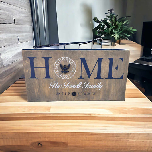 Personalized Home US NAVY with name and coordinates: Plank A1611N