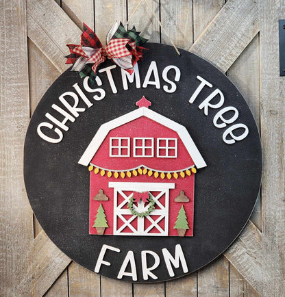 Christmas Tree Farm Door Hanger: 3D round door hanger