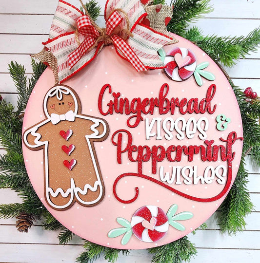 Gingerbread Kisses and Peppermint Kisses: 3D round door hanger