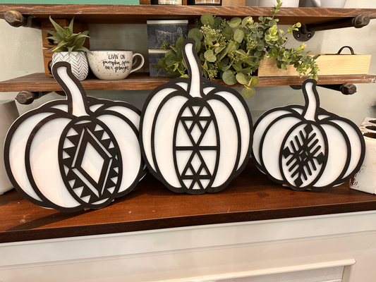 Boho Pumpkin Trio-laser cut:  Chunky Shelf Sitter