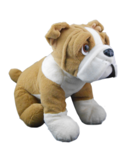Plush bulldog toy on a white background
