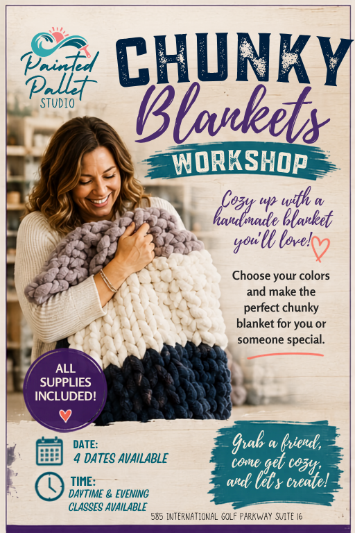 Flyer for a handmade chunky blanket workshop