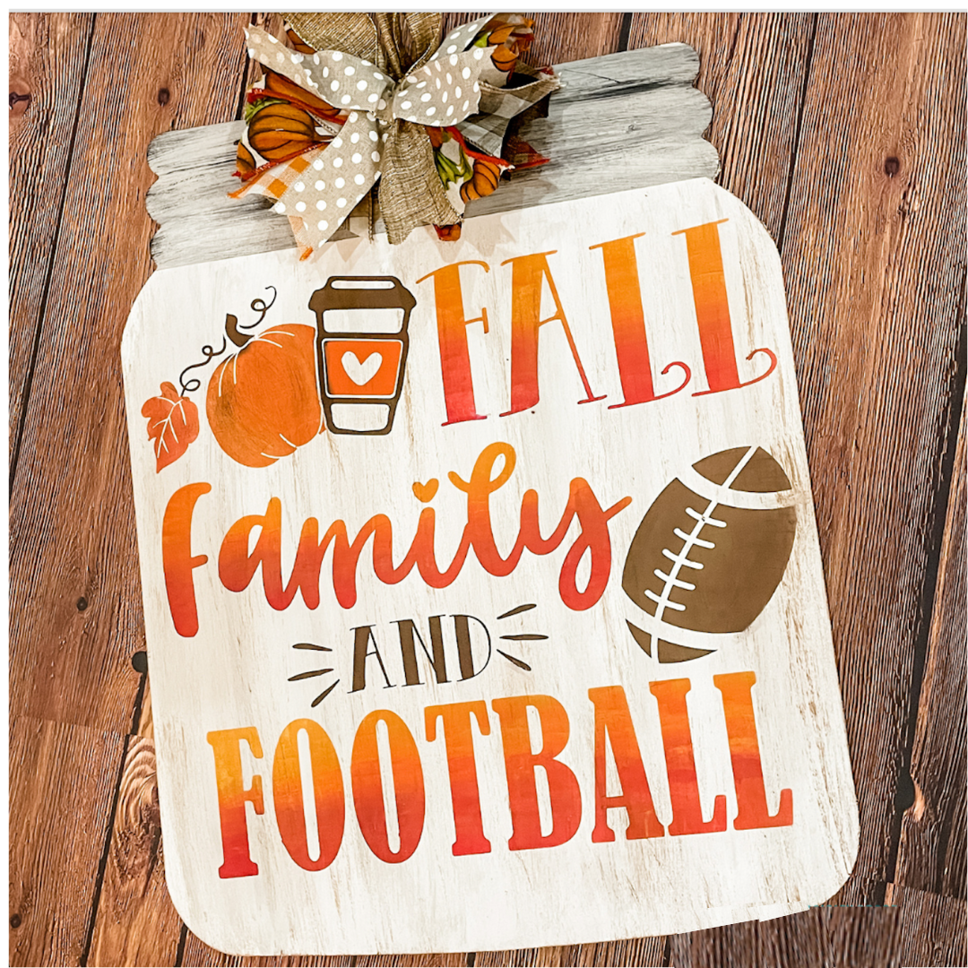 Fall, Family and Football Mason Jar: Novelty door hanger