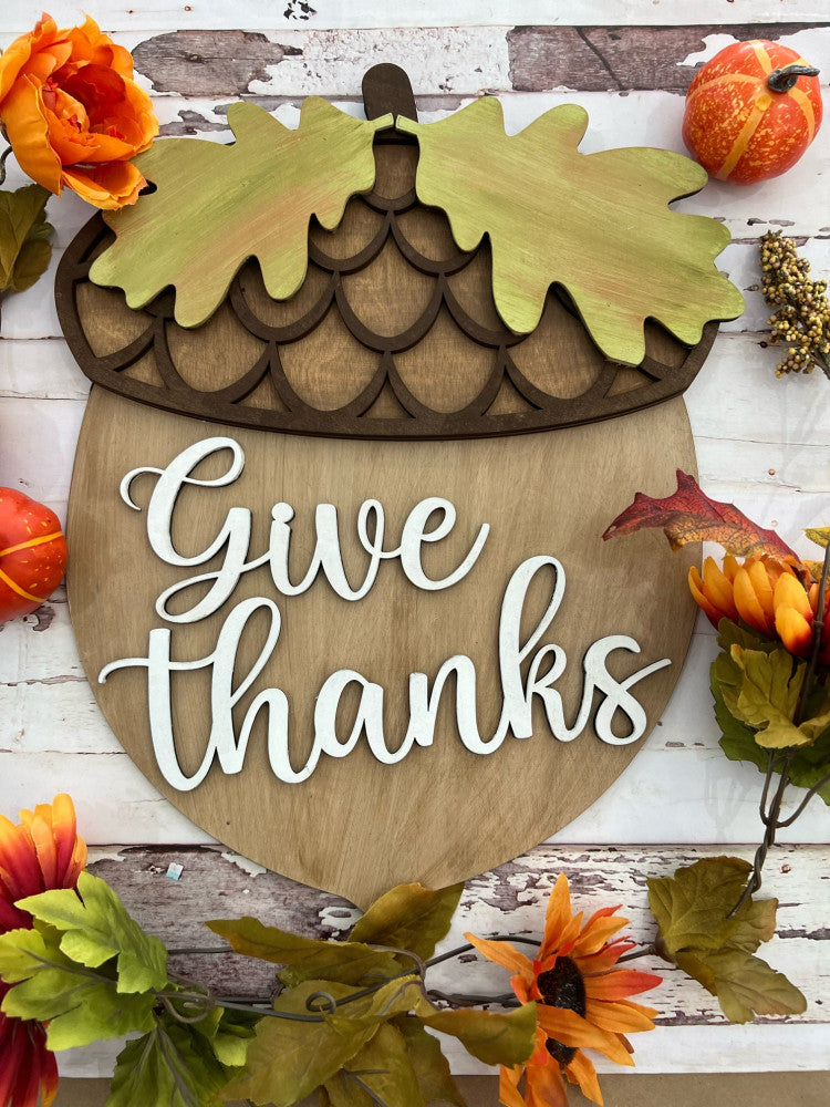 give thanks acorn with 3d elements door hanger