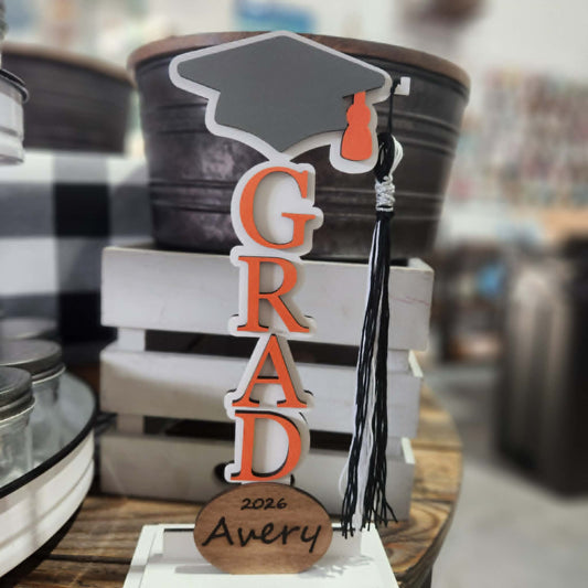 personalized tassel holder that is vertical written GRAD