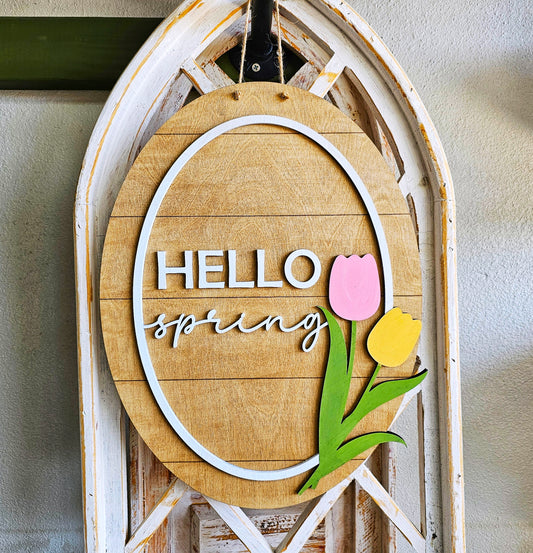Hello Spring:  3D Oval Door hanger