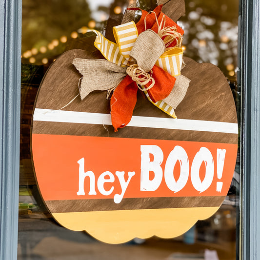 Hey Boo! Pumpkin shape door hanger: Novelty door hanger