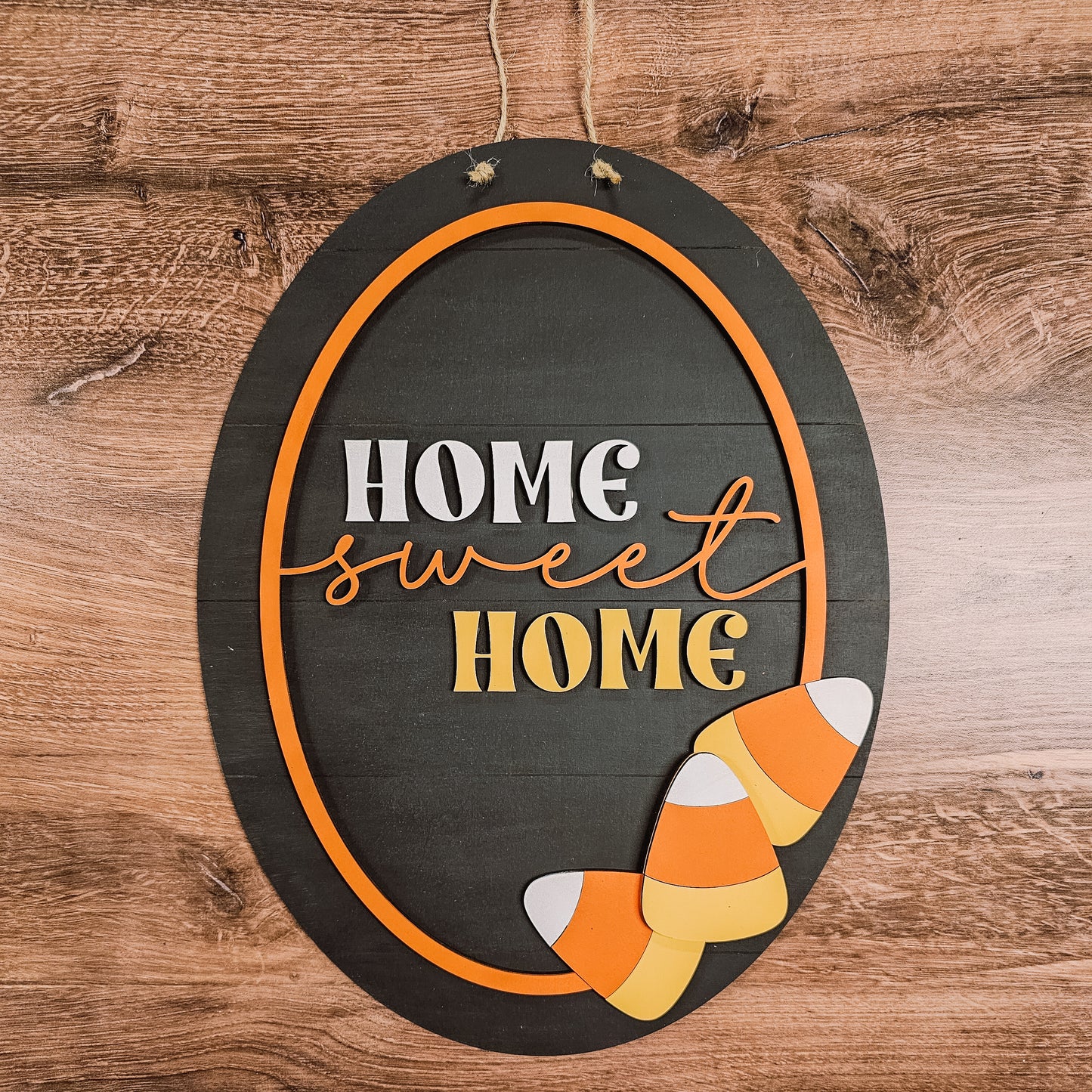 Home Sweet Home Candy Corn: 3D Oval Door hanger