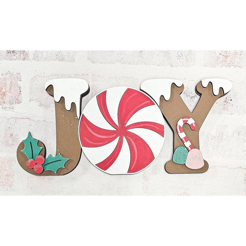 JOY Christmas chunky shelf sitter with peppermint O and icing - DIY kit Painted Pallet Studio
