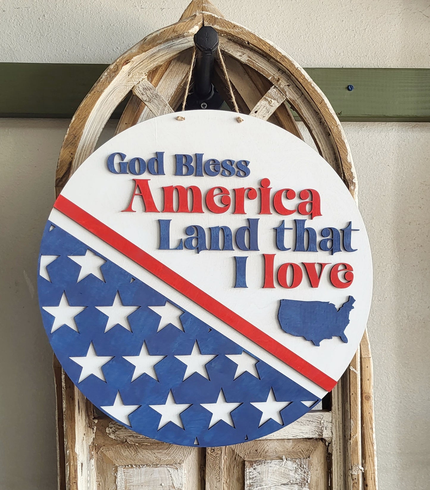 God Bless America Land that I love: 3D round door hanger A1852N