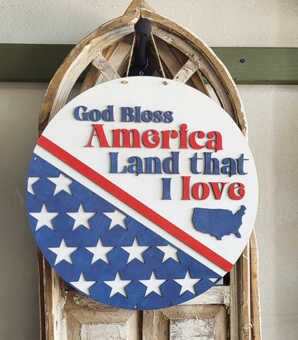 God Bless America Land that I love: 3D round door hanger A1852N