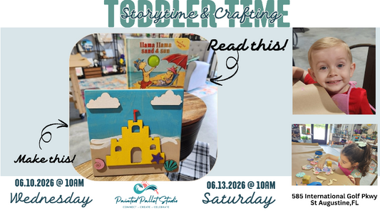 Promotional flyer for toddler time activities with book and craft items.