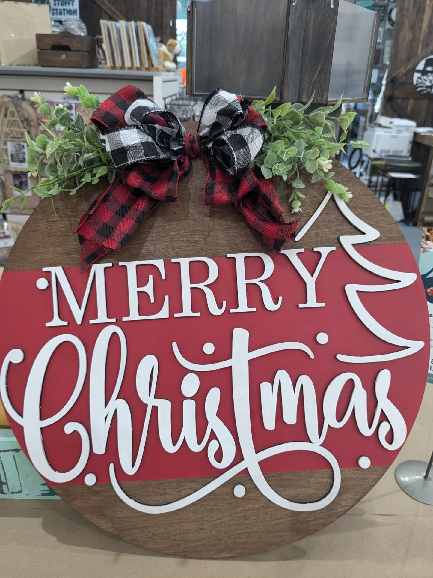 Merry Christmas side tree A6185 3D round door hanger