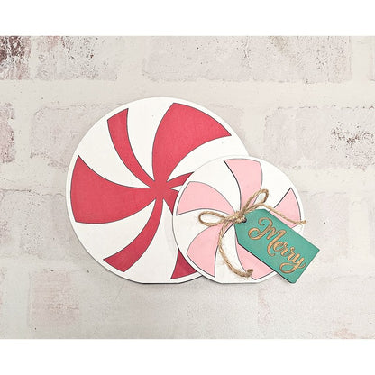 Peppermint Duo Christmas chunky shelf sitter with Merry tag - DIY kit Painted Pallet Studio