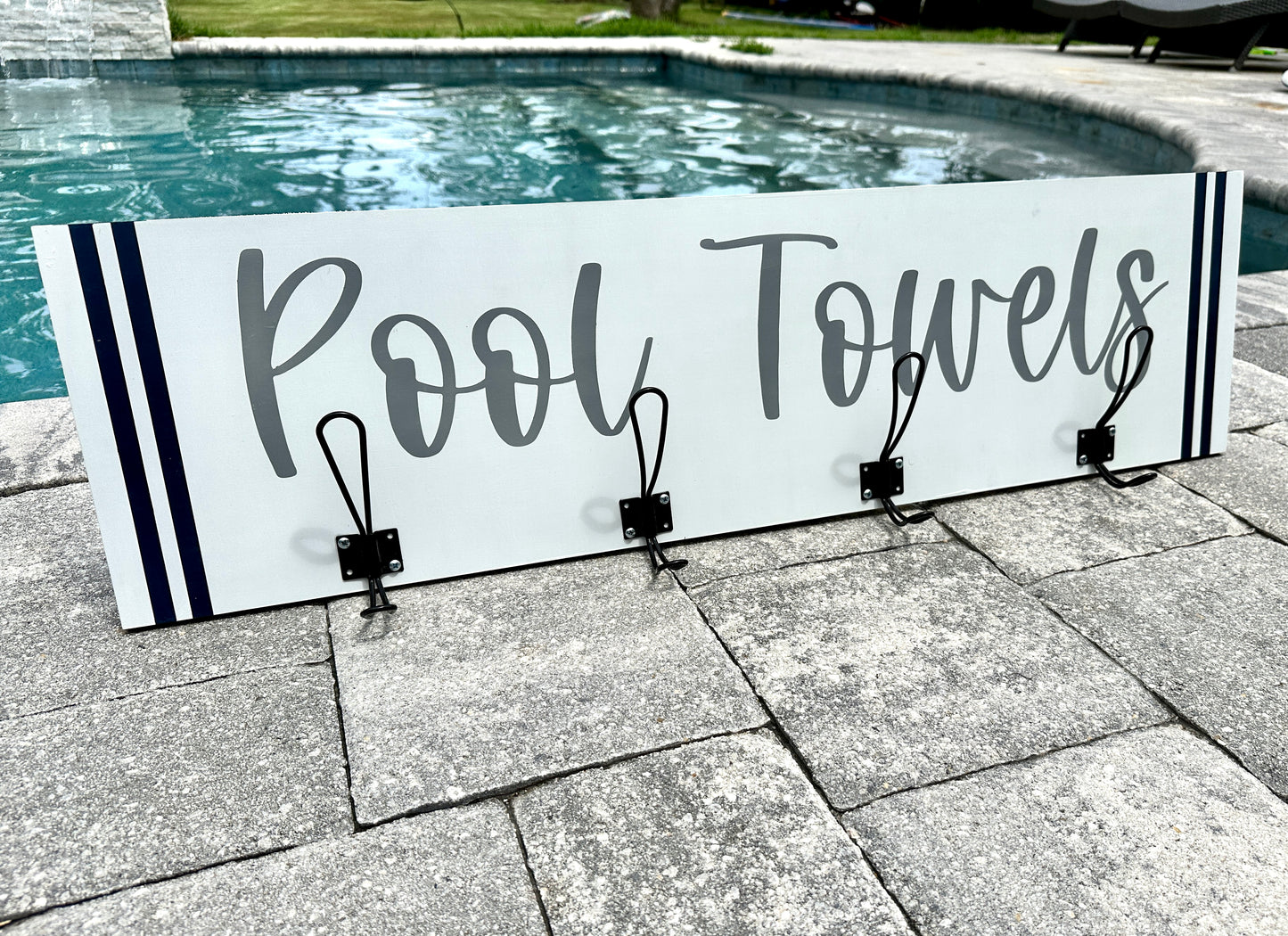 Pool Towels with hooks:  Plank Design