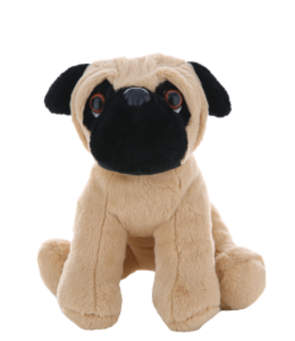 Plush toy Pug dog on a white background