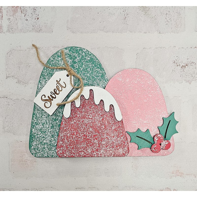 Sugared gum drops Christmas shelf sitter with glitter finish - Painted Pallet Studio