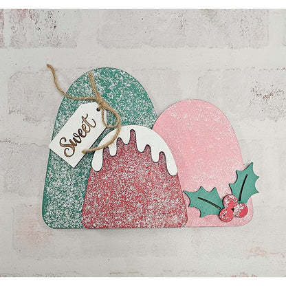 Sugared gum drops Christmas shelf sitter with glitter finish - Painted Pallet Studio