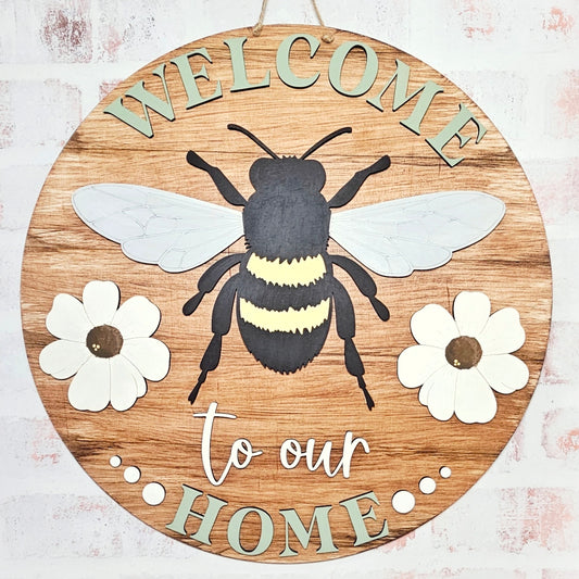 Welcome to our Home -Bee: 3D round door hanger